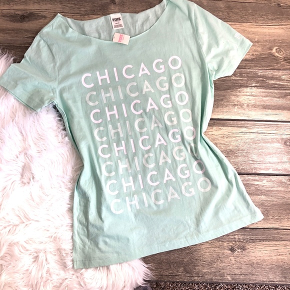 PINK Victoria's Secret Tops - VS PINK | Oversize Mint Chicago Tee (VS80102)